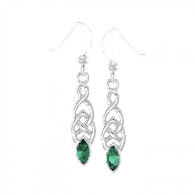 Celtic Knotwork Sterling Silver Earrings With Gems TE862