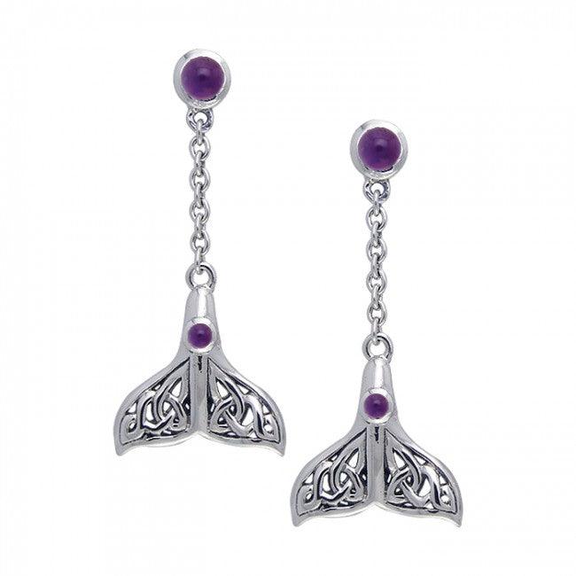 Celtic Whale Tail Gemstone Sterling Silver Earrings TER027