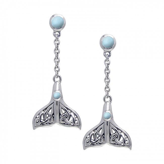 Celtic Whale Tail Gemstone Sterling Silver Earrings TER027