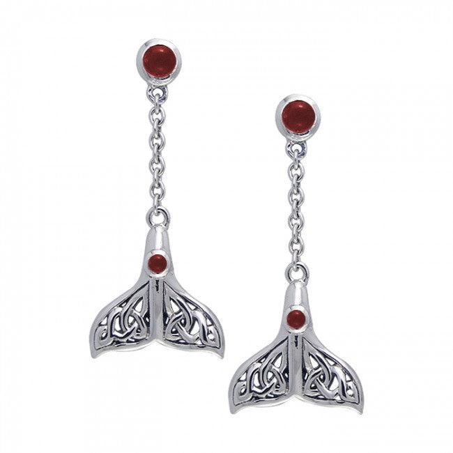 Celtic Whale Tail Gemstone Sterling Silver Earrings TER027