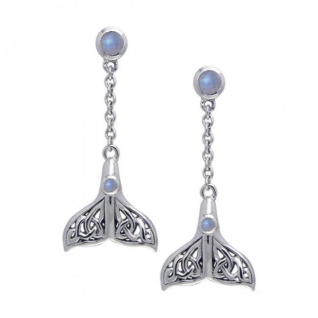 Celtic Whale Tail Gemstone Sterling Silver Earrings TER027