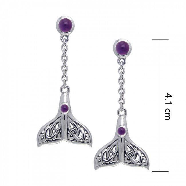 Celtic Whale Tail Gemstone Sterling Silver Earrings TER027