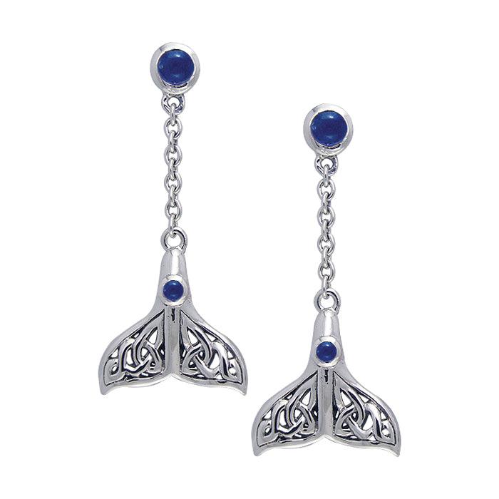 Celtic Whale Tail Gemstone Sterling Silver Earrings TER027