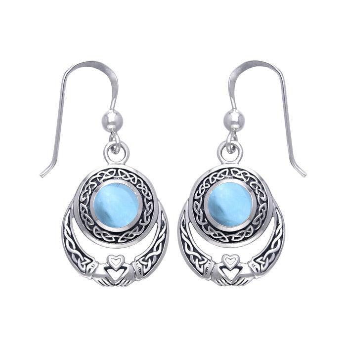 Celtic Knotwork Claddagh Sterling Silver Dangle Earrings with Gemstone TER070