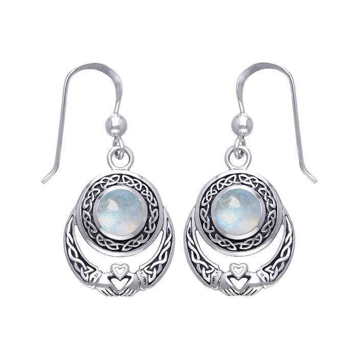 Celtic Knotwork Claddagh Sterling Silver Dangle Earrings with Gemstone TER070