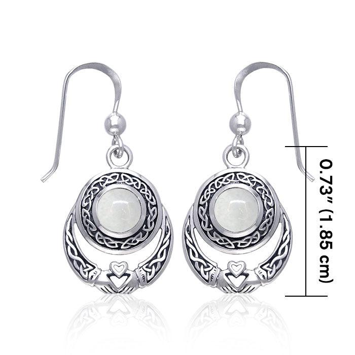 Celtic Knotwork Claddagh Sterling Silver Dangle Earrings with Gemstone TER070