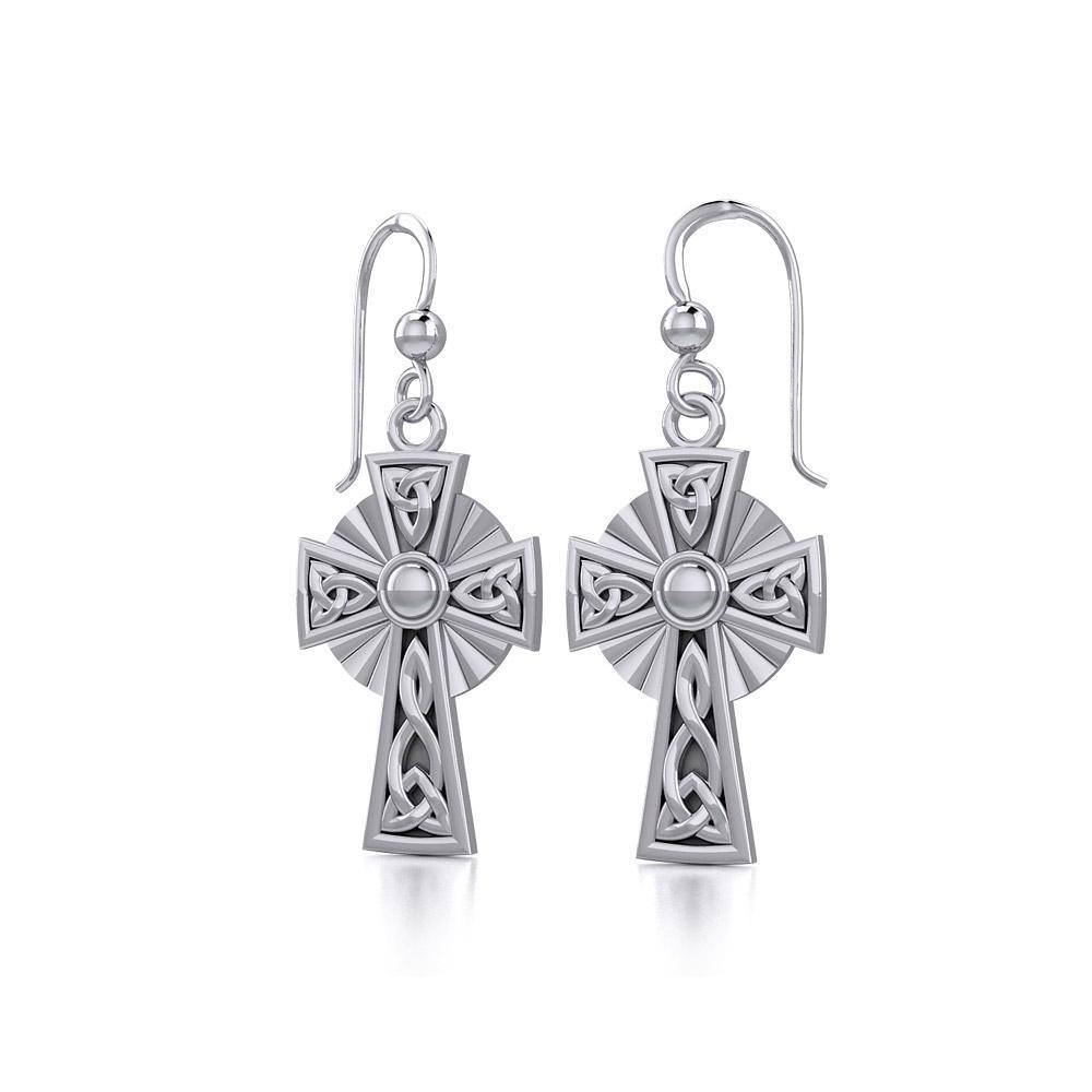Modern Celtic Cross Sterling Silver Earrings TER1381