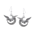 Owl Flying on Celtic Crescent Moon Silver Earrings TER1489