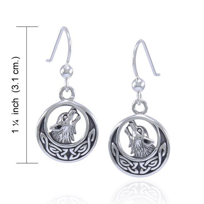 Celtic Crescent Moon With Wolf Sterling Silver Earrings TER1493