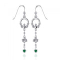 Celtic Claddagh Shamrock Emerald Glass Hearts Sterling Silver Earrings TER153