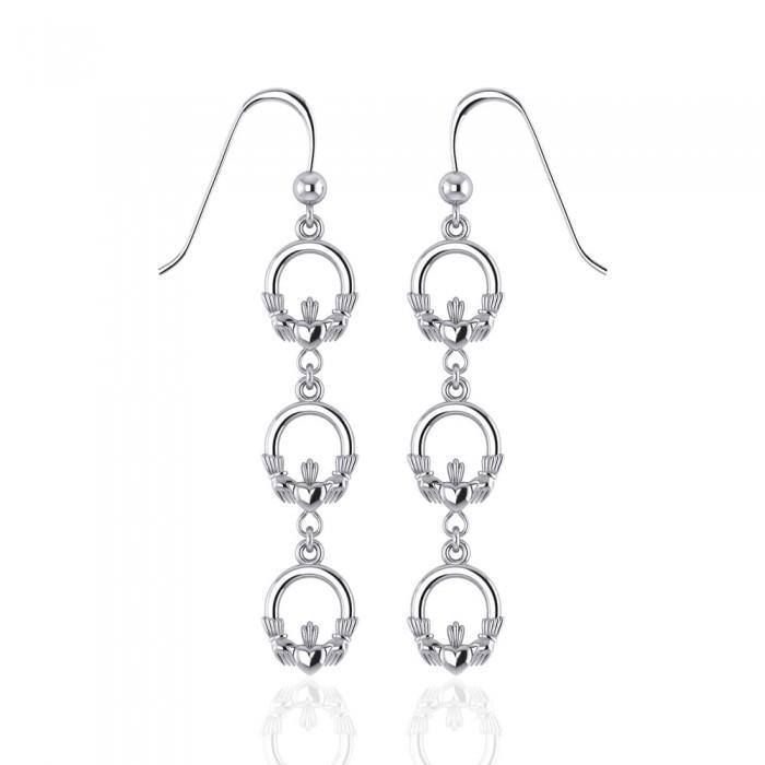 Celtic Knotwork Claddagh Sterling Silver Dangle Earrings TER156