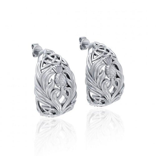 A strong emblem in full bloom ~ Sterling Silver Jewelry Celtic Thistle Post Earrings TER1672 | Earrings | Wiccan Center
