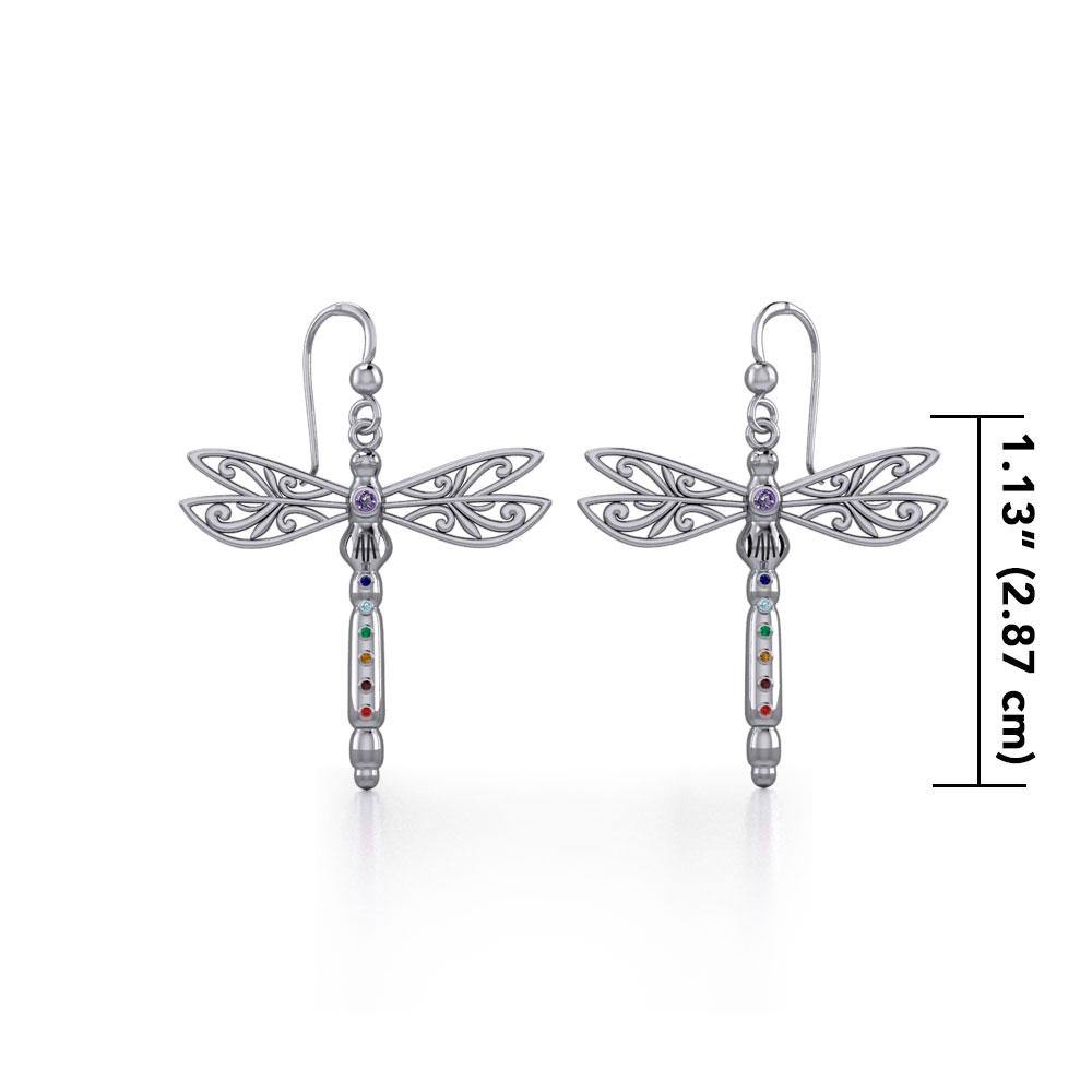 Spiritual Dragonfly Silver Earrings with Chakra Gemstone TER1693