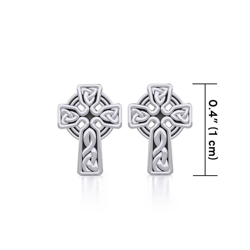 Irish Celtic Cross Sterling Silver Post Earrings TER1751