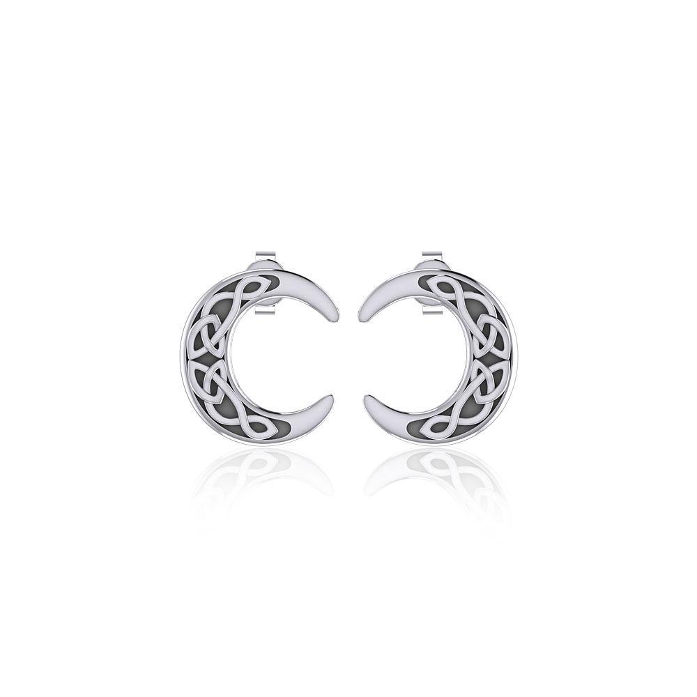Celtic Crescent Moon Sterling Silver Post Earrings TER1758