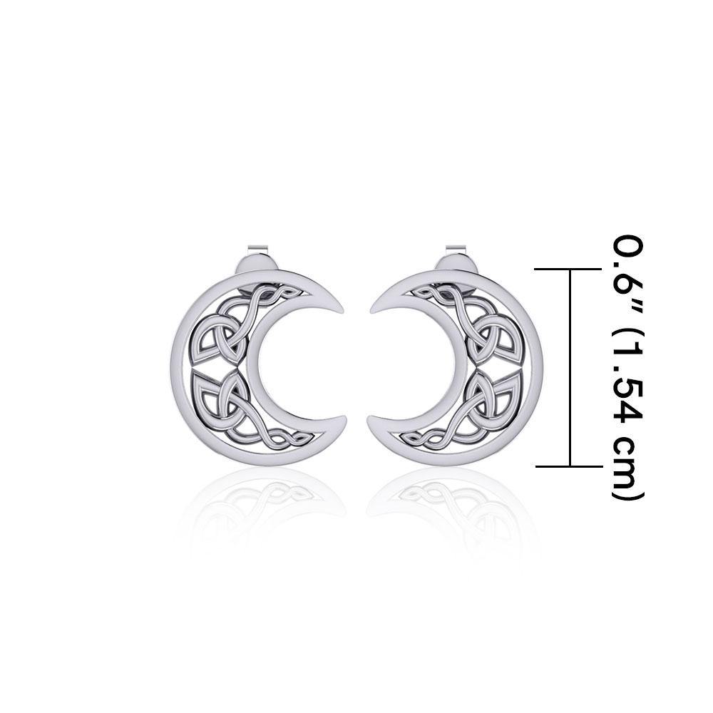 Hollow Celtic Crescent Moon Silver Post Earrings TER1759