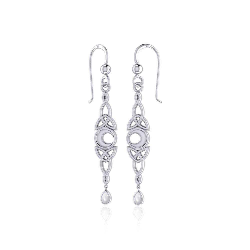 Celtic Crescent Moon with Dangle Teardrop Sterling Silver Hook Earrings TER1763