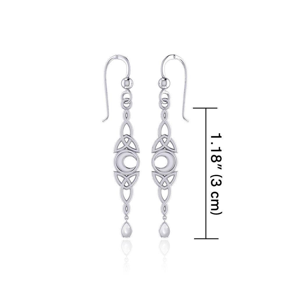 Celtic Crescent Moon with Dangle Teardrop Sterling Silver Hook Earrings TER1763