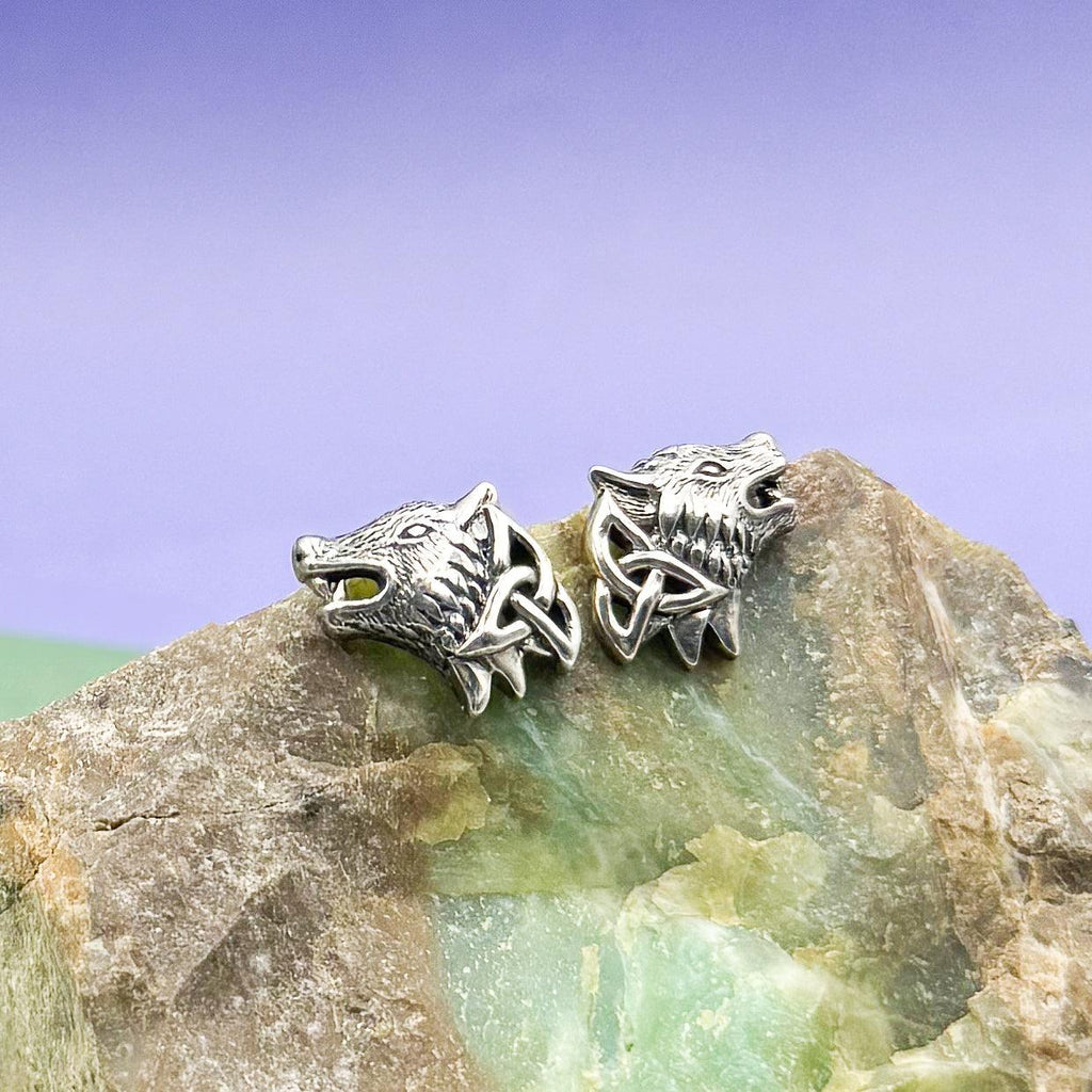 Wolves with Celtic Sterling Silver Post Earrings TER1789