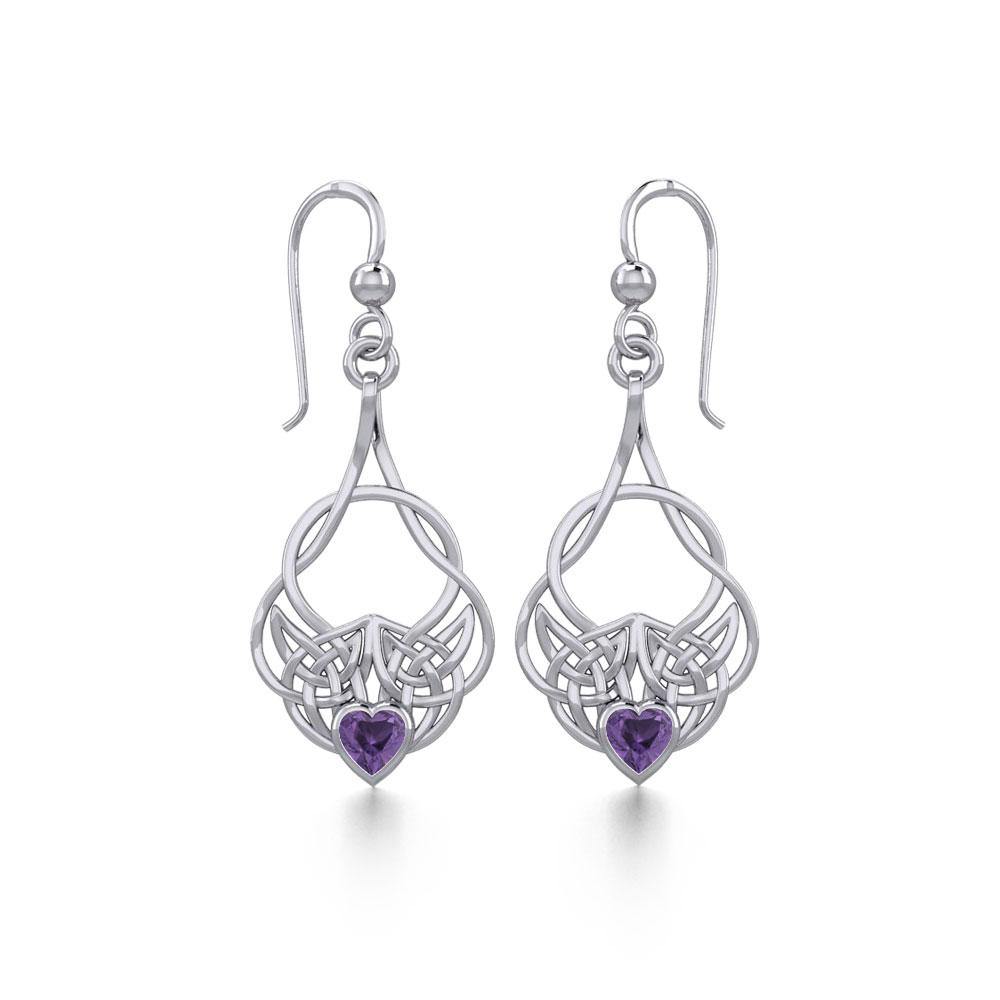 Celtic Knotwork Silver Earrings with Heart Gemstone TER1793