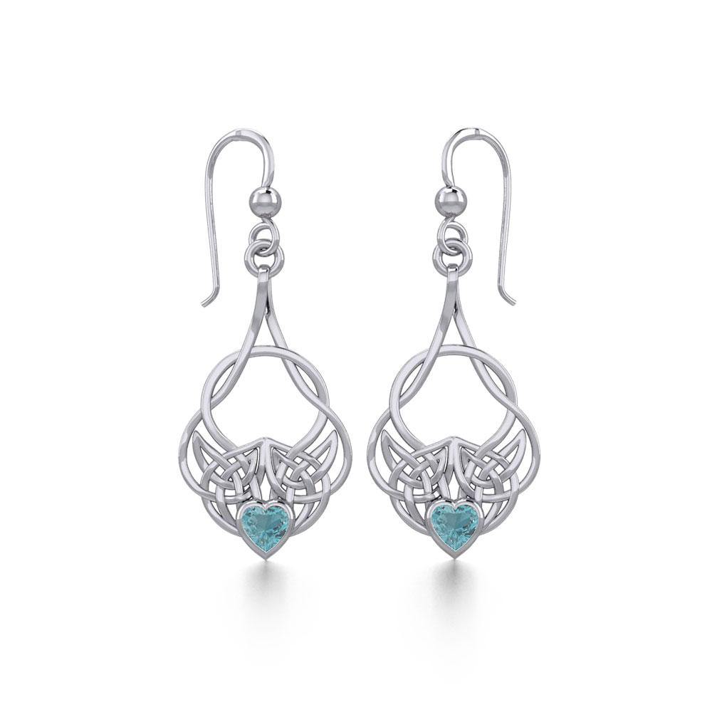 Celtic Knotwork Silver Earrings with Heart Gemstone TER1793