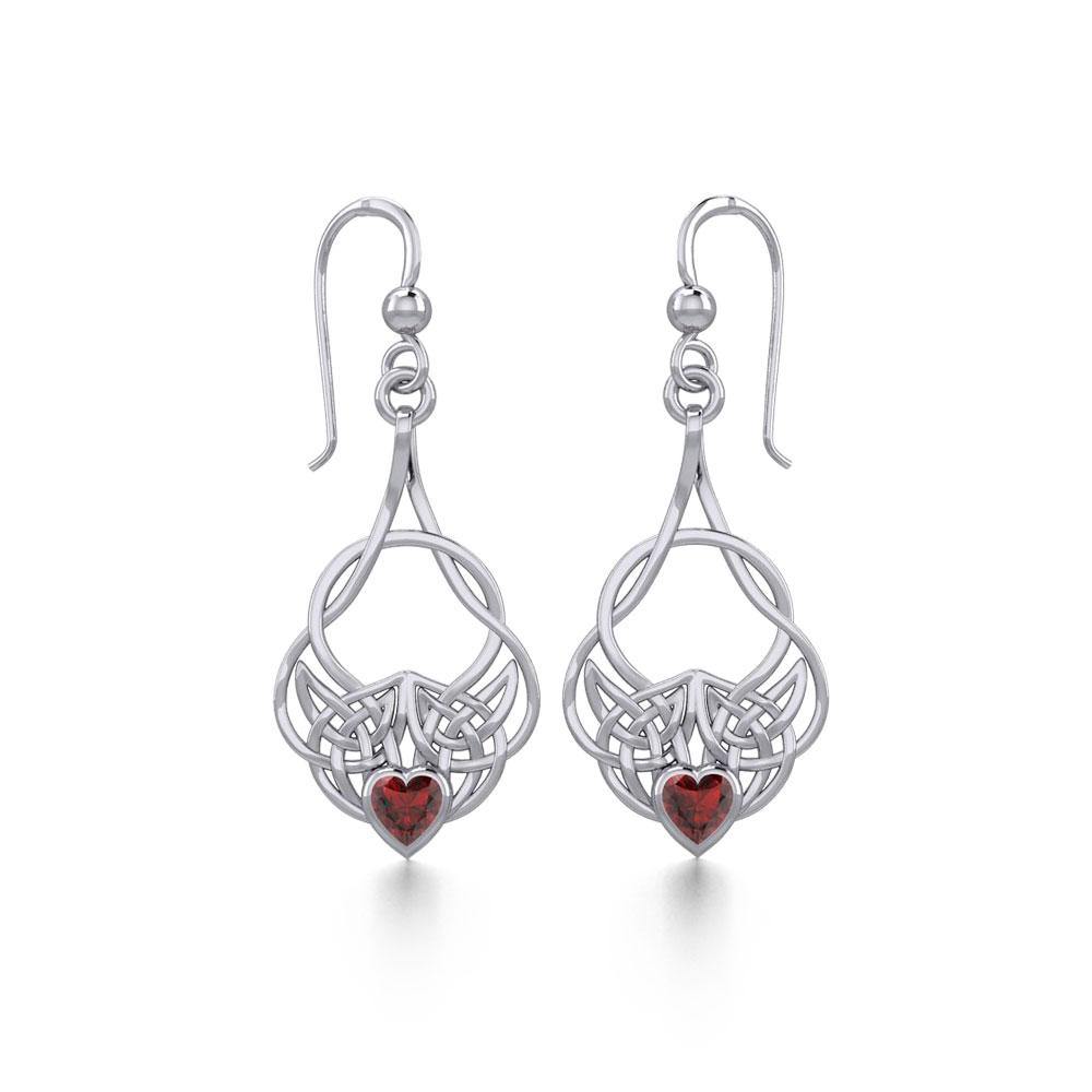 Celtic Knotwork Silver Earrings with Heart Gemstone TER1793