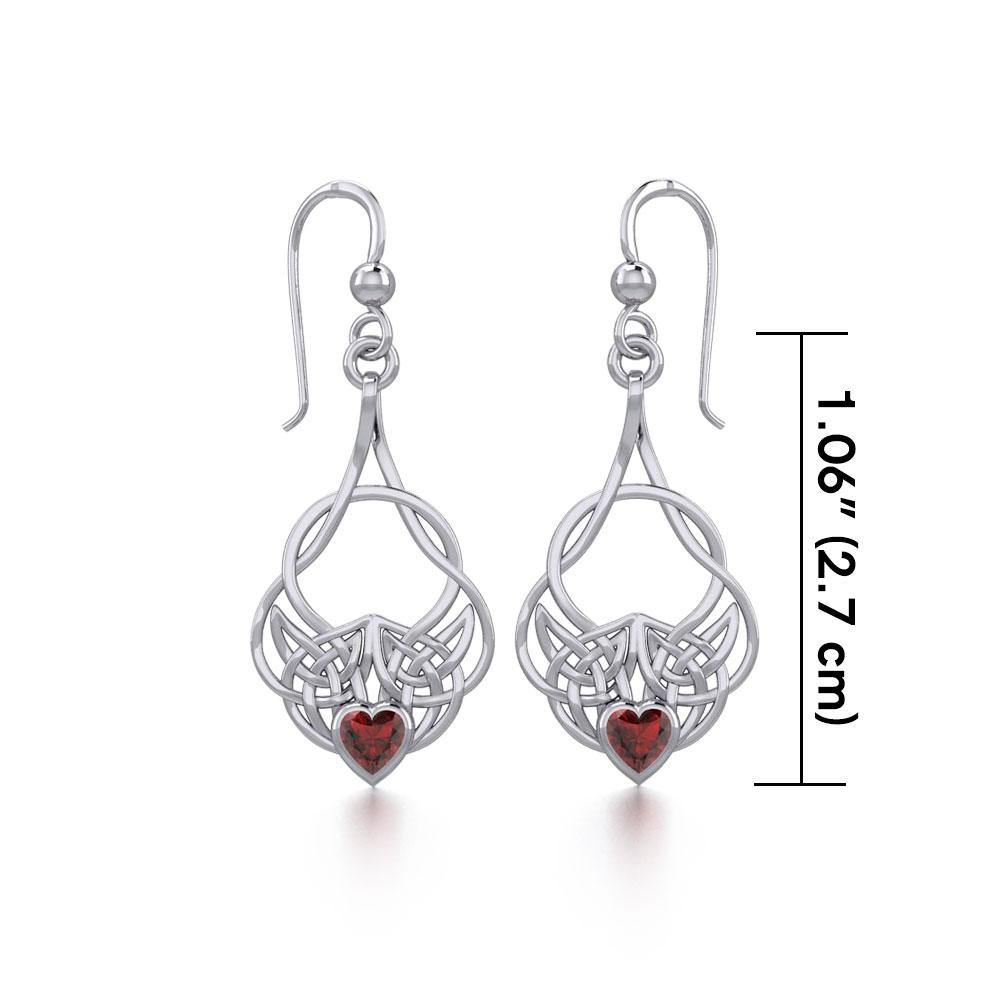 Celtic Knotwork Silver Earrings with Heart Gemstone TER1793