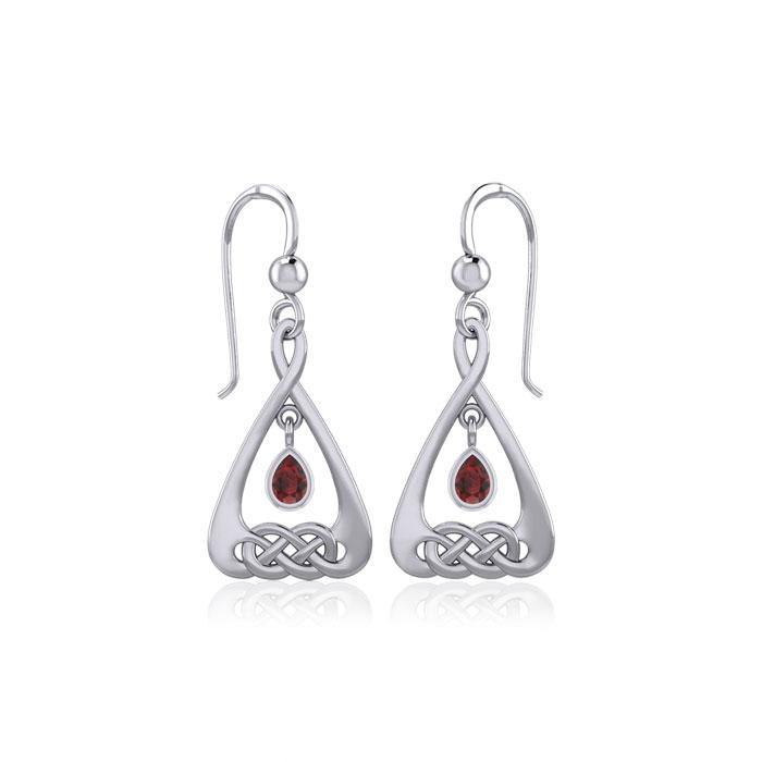 Celtic Knot Silver Earrings  with Dangling Gemstone TER1794
