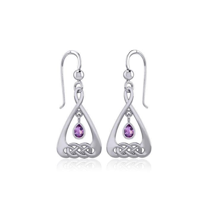 Celtic Knot Silver Earrings  with Dangling Gemstone TER1794