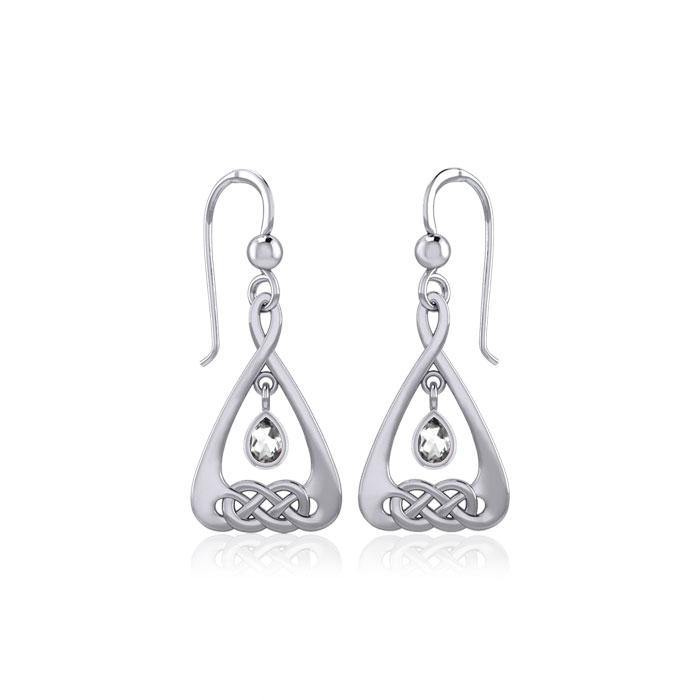Celtic Knot Silver Earrings  with Dangling Gemstone TER1794