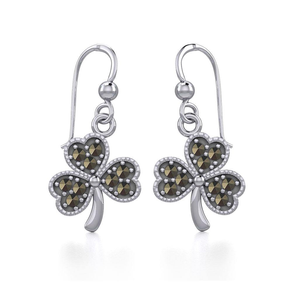 A young spring of luck and happiness Sterling Silver Jewelry Celtic Shamrock Hook Earrings with Marcasite TER1800