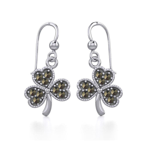A young spring of luck and happiness Sterling Silver Jewelry Celtic Shamrock Hook Earrings with Marcasite TER1800 | Earrings | Wiccan Center