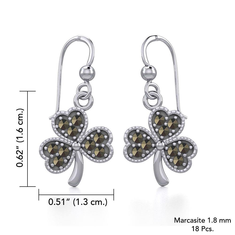A young spring of luck and happiness Sterling Silver Jewelry Celtic Shamrock Hook Earrings with Marcasite TER1800
