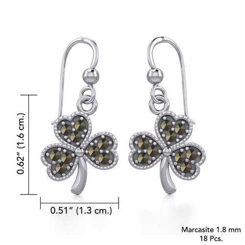 A young spring of luck and happiness Sterling Silver Jewelry Celtic Shamrock Hook Earrings with Marcasite TER1800 | Earrings | Wiccan Center