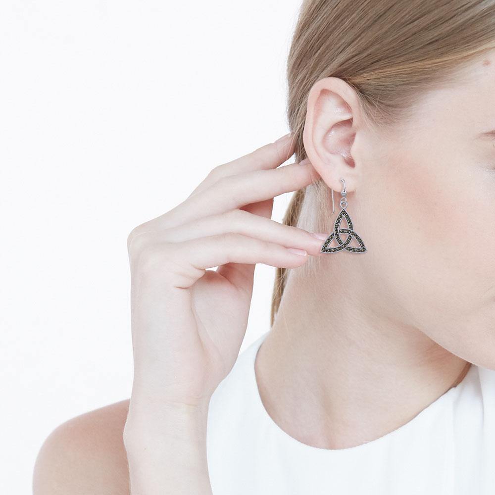 Sterling Silver Celtic Trinity Knot Earrings with Marcasite TER1801