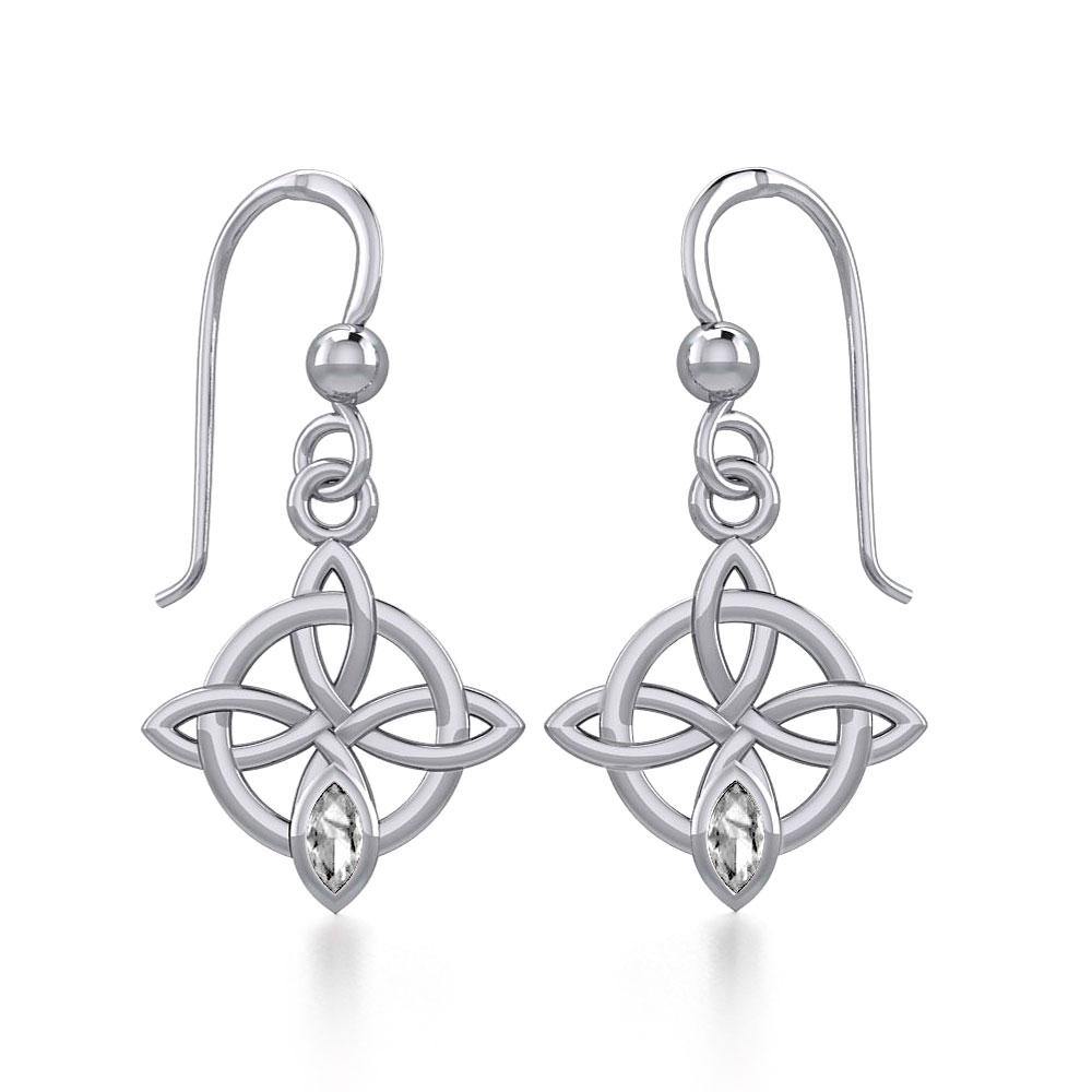 Celtic Quaternary Knot Silver Earrings with Gemstone TER1832