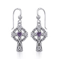 Celtic Cross Sterling Silver Earrings with Heart Gemstone TER1833