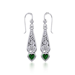 Celtic Knotwork Sterling Silver Shamrock Earrings with Heart Gemstone TER1834 | Earrings | Wiccan Center
