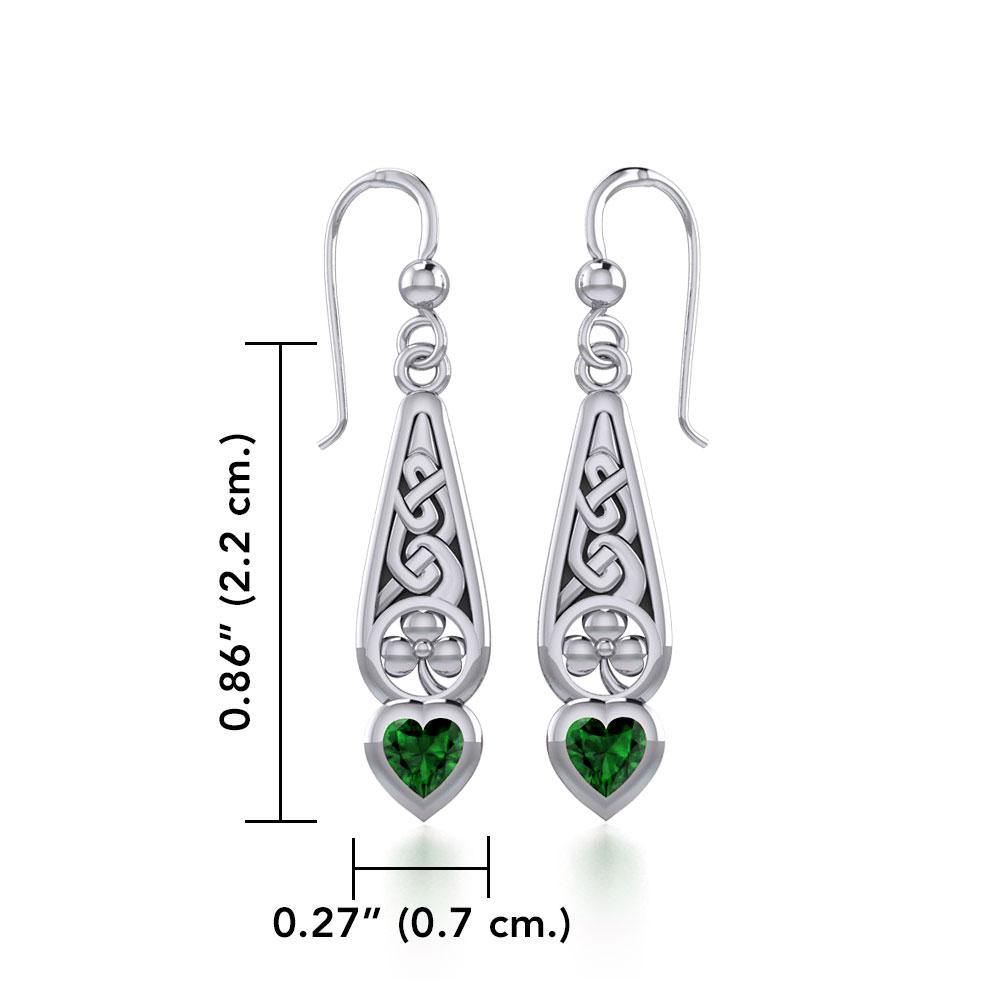Celtic Knotwork Sterling Silver Shamrock Earrings with Heart Gemstone TER1834