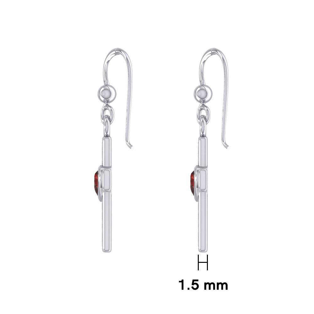 Celtic Cross Sterling Silver Earrings with Heart Gemstone TER1841