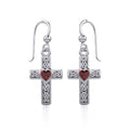 Celtic Cross Sterling Silver Earrings with Heart Gemstone TER1841