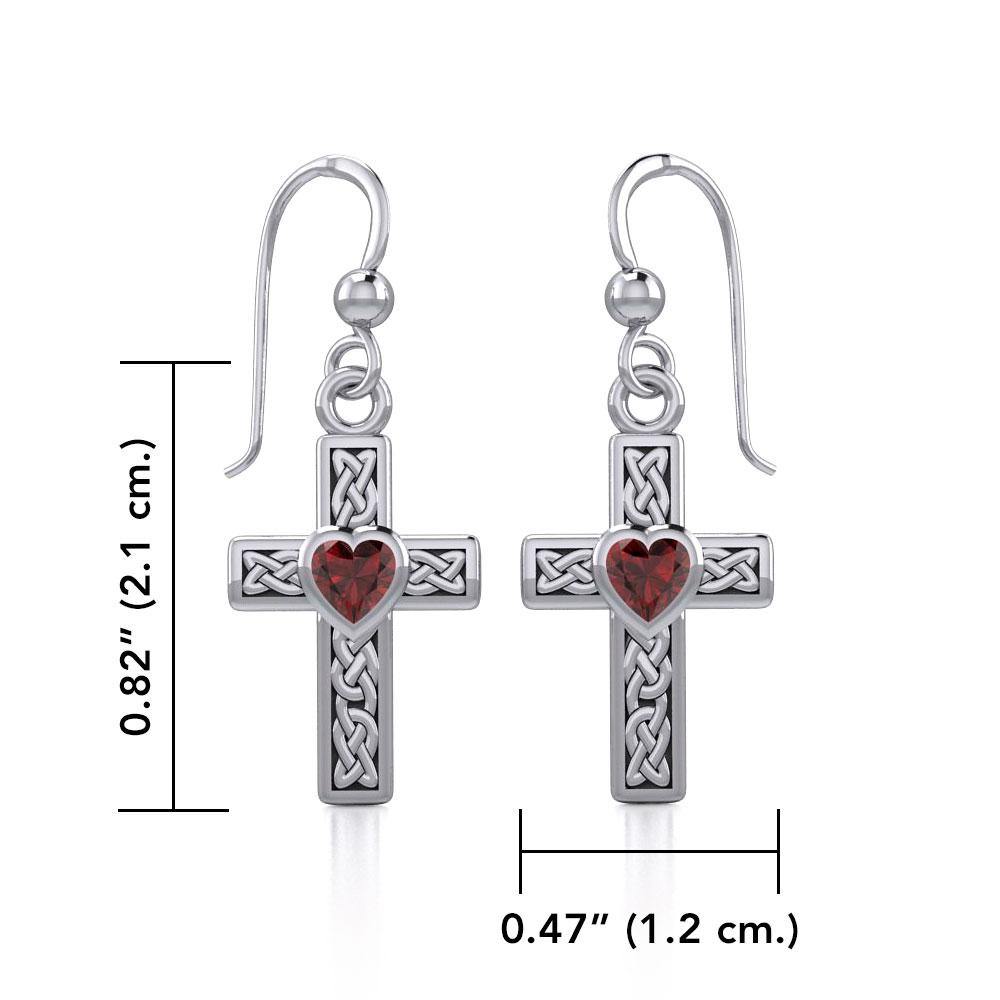Celtic Cross Sterling Silver Earrings with Heart Gemstone TER1841