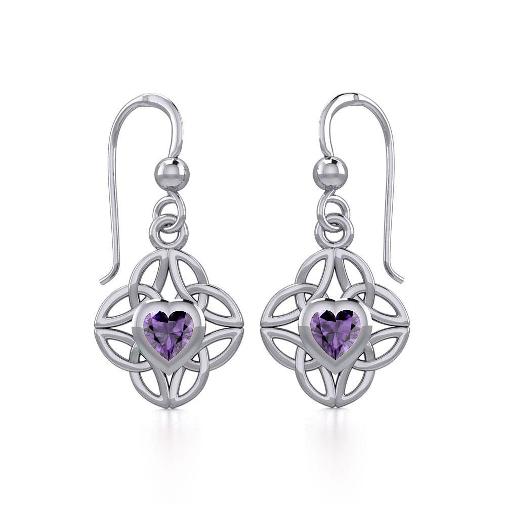 Celtic Knotwork Sterling Silver Earrings with Heart Gemstone TER1845