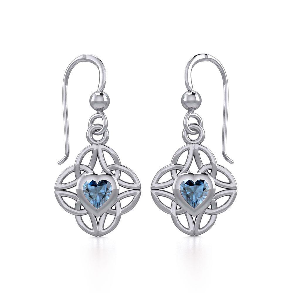 Celtic Knotwork Sterling Silver Earrings with Heart Gemstone TER1845
