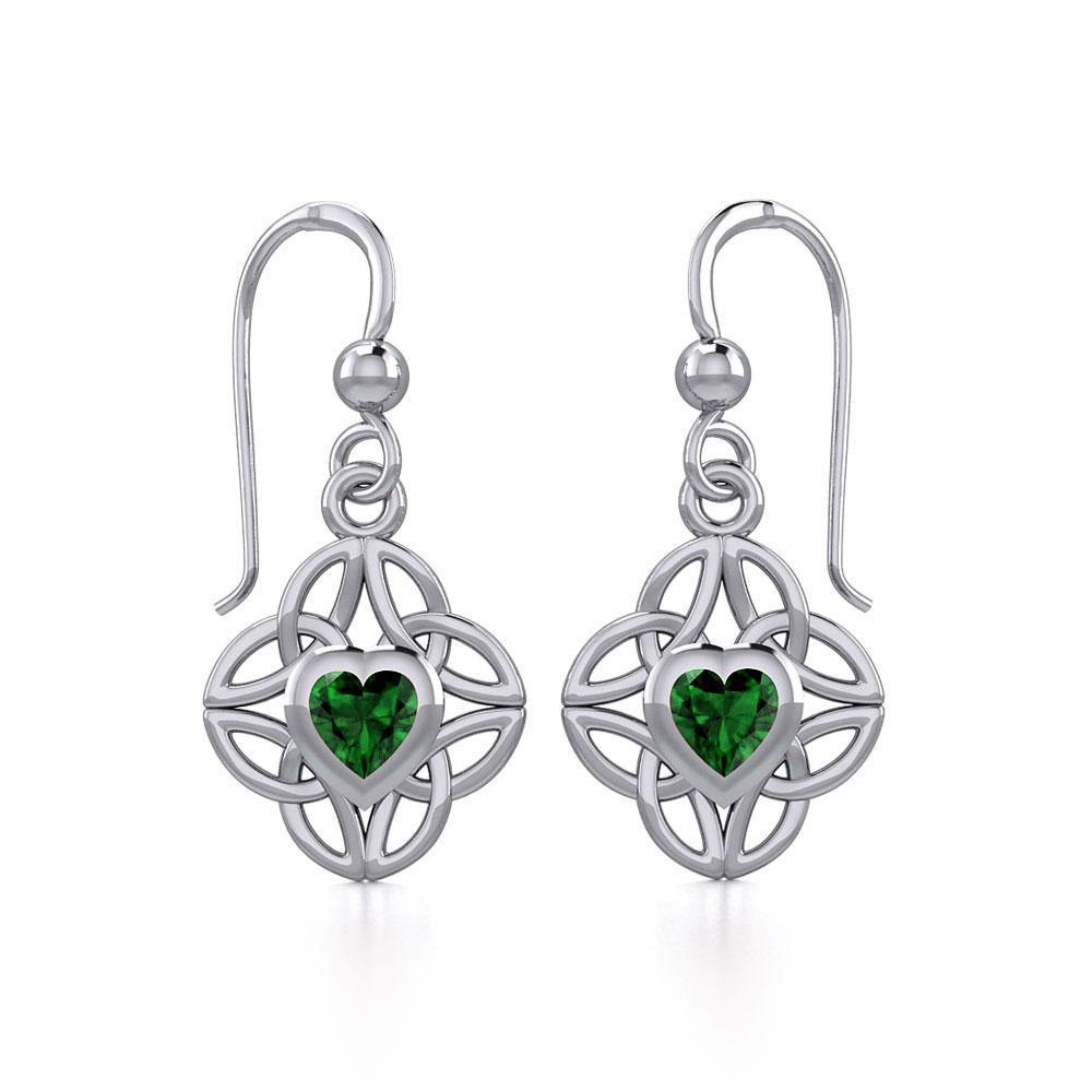 Celtic Knotwork Sterling Silver Earrings with Heart Gemstone TER1845