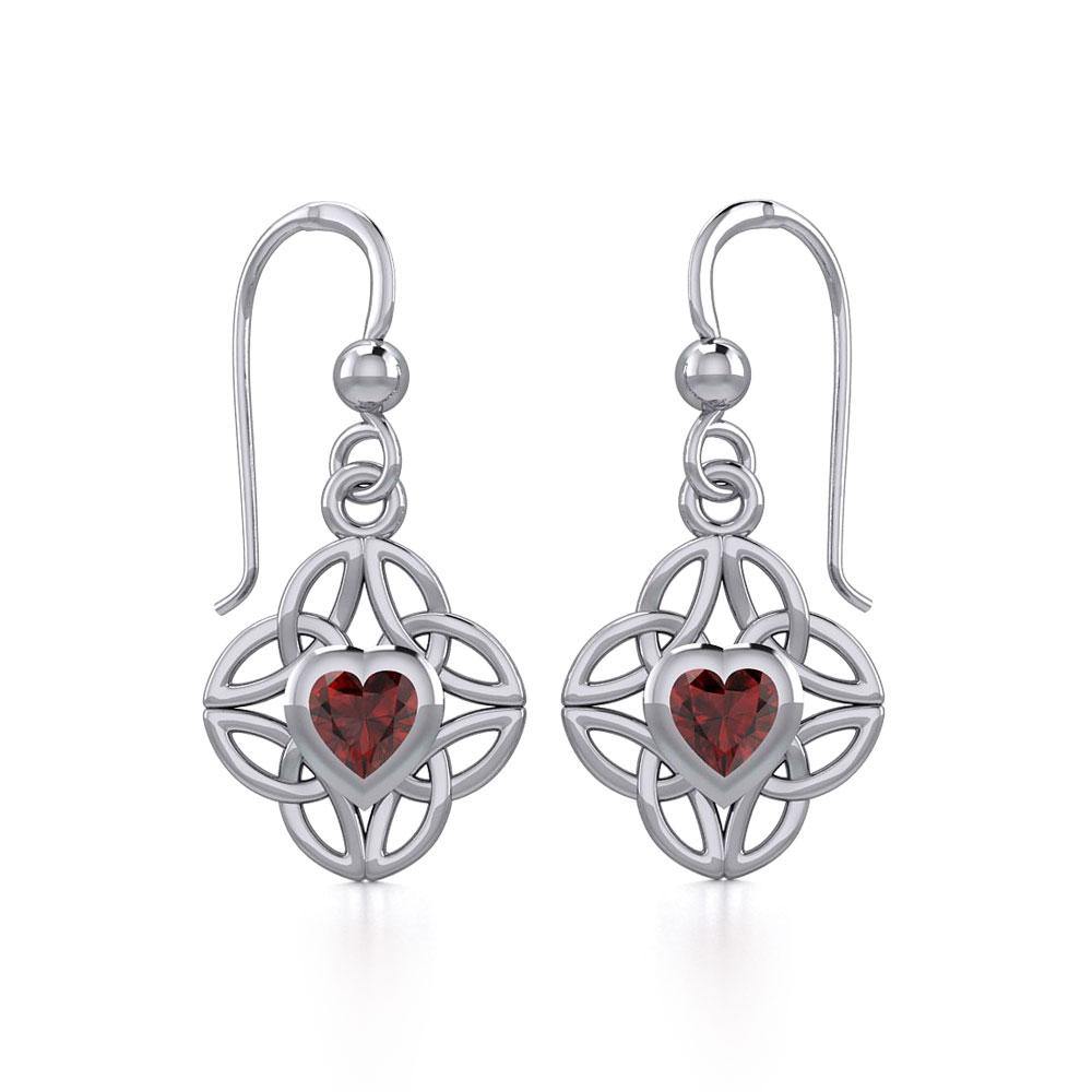 Celtic Knotwork Sterling Silver Earrings with Heart Gemstone TER1845