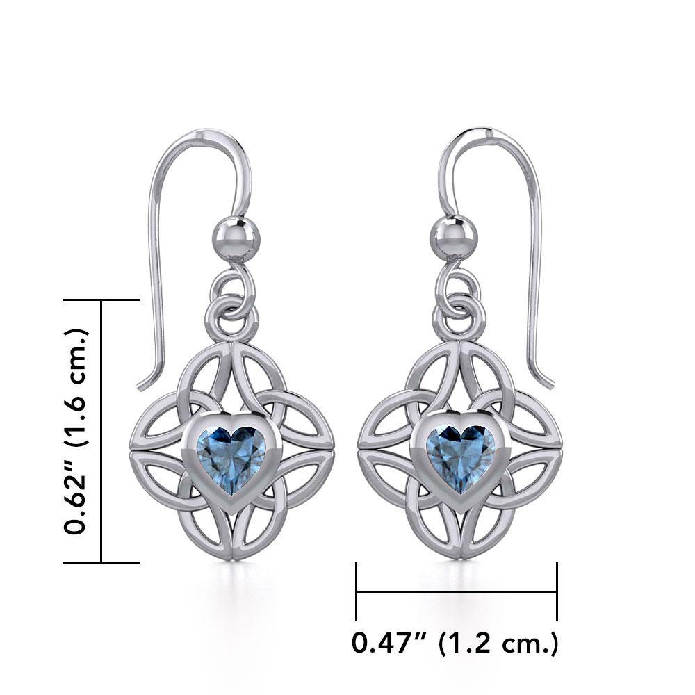 Celtic Knotwork Sterling Silver Earrings with Heart Gemstone TER1845