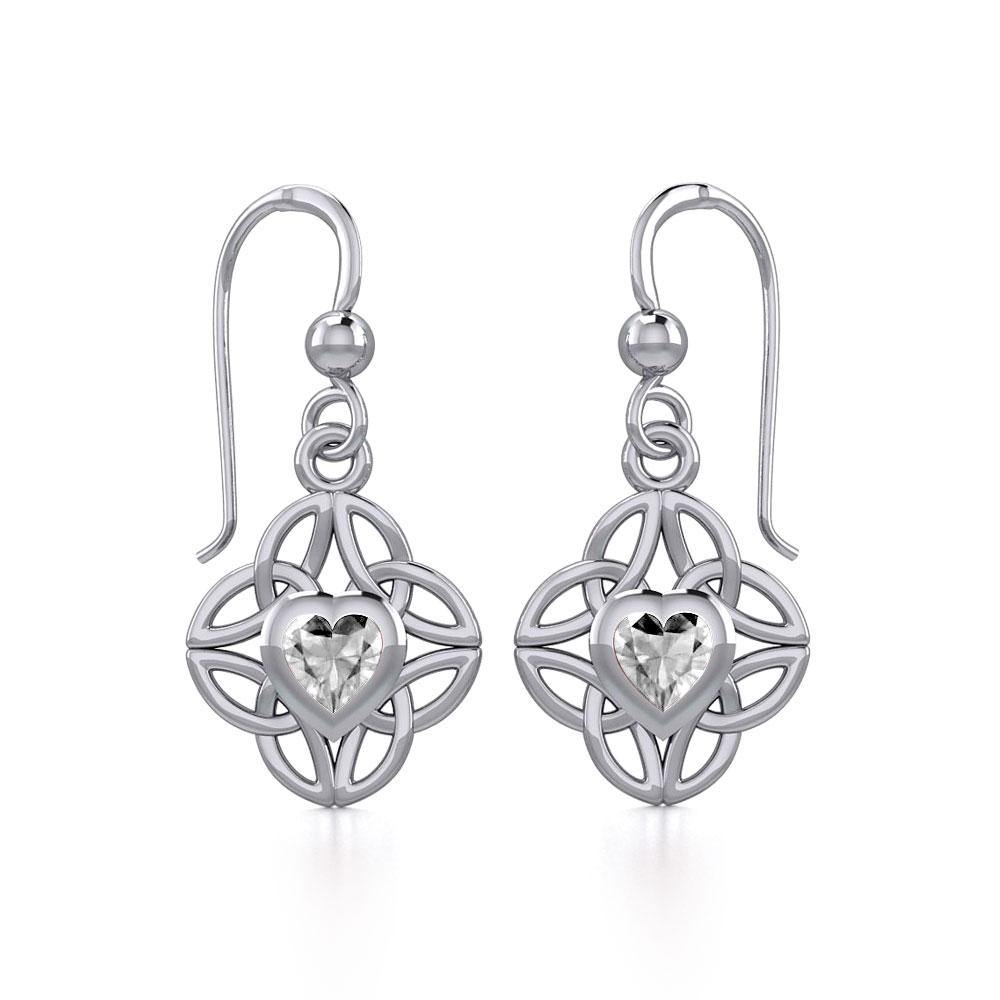 Celtic Knotwork Sterling Silver Earrings with Heart Gemstone TER1845
