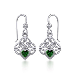 Celtic Knotwork Silver Earrings with Heart Gemstone TER1846 | Earrings | Wiccan Center