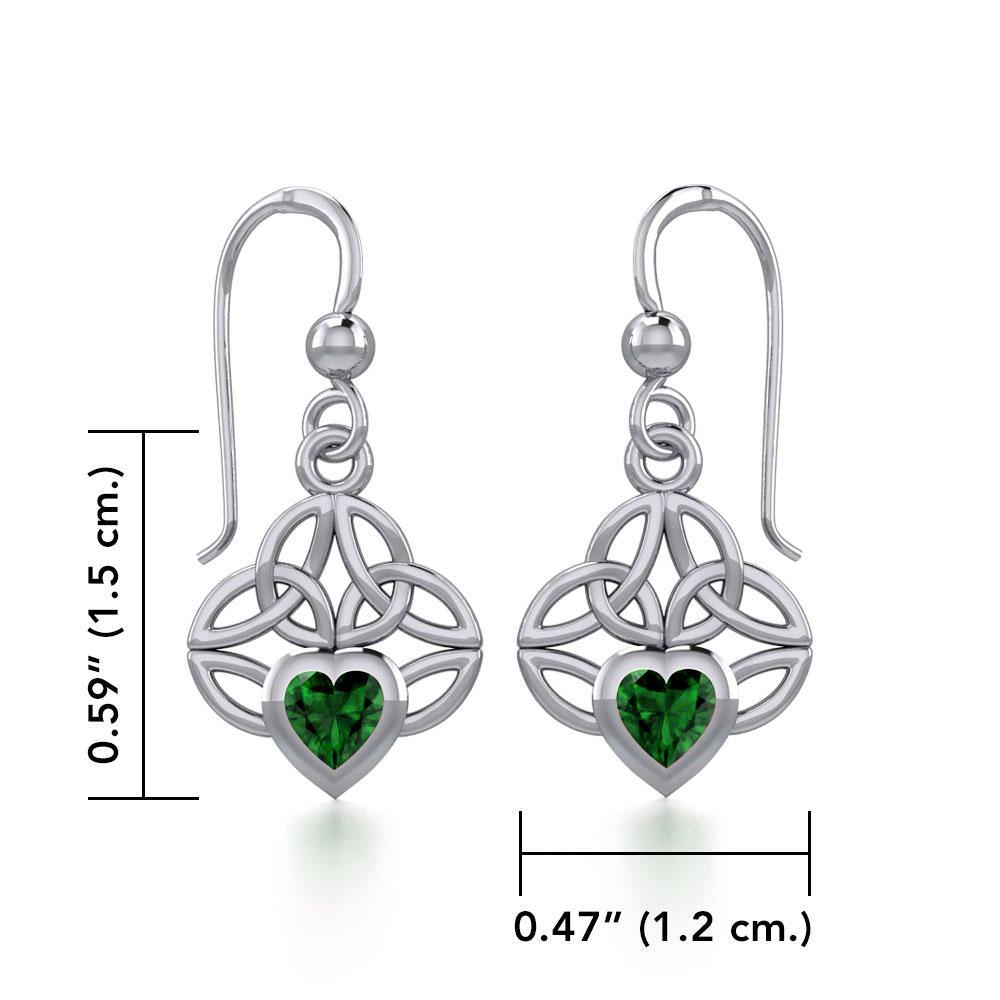 Celtic Knotwork Silver Earrings with Heart Gemstone TER1846